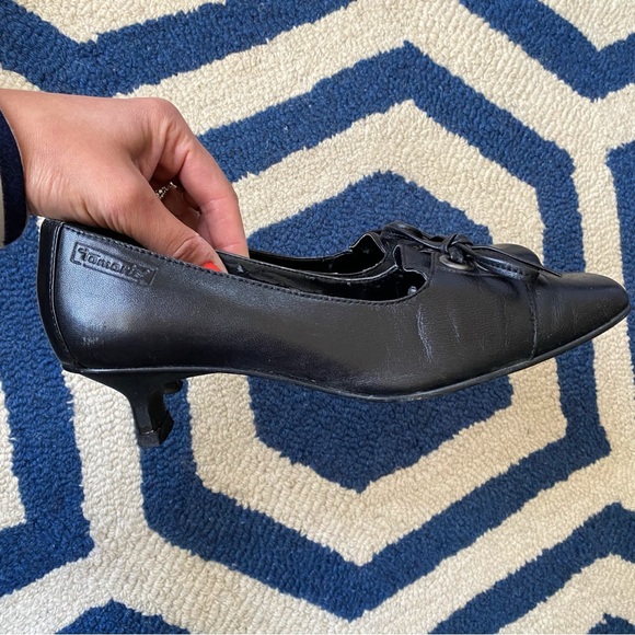 🖤 TAMARIS GENUINE LEATHER BOW DETAIL SQUARE TOE SMALL HEEL PUMPS! - Picture 8 of 14